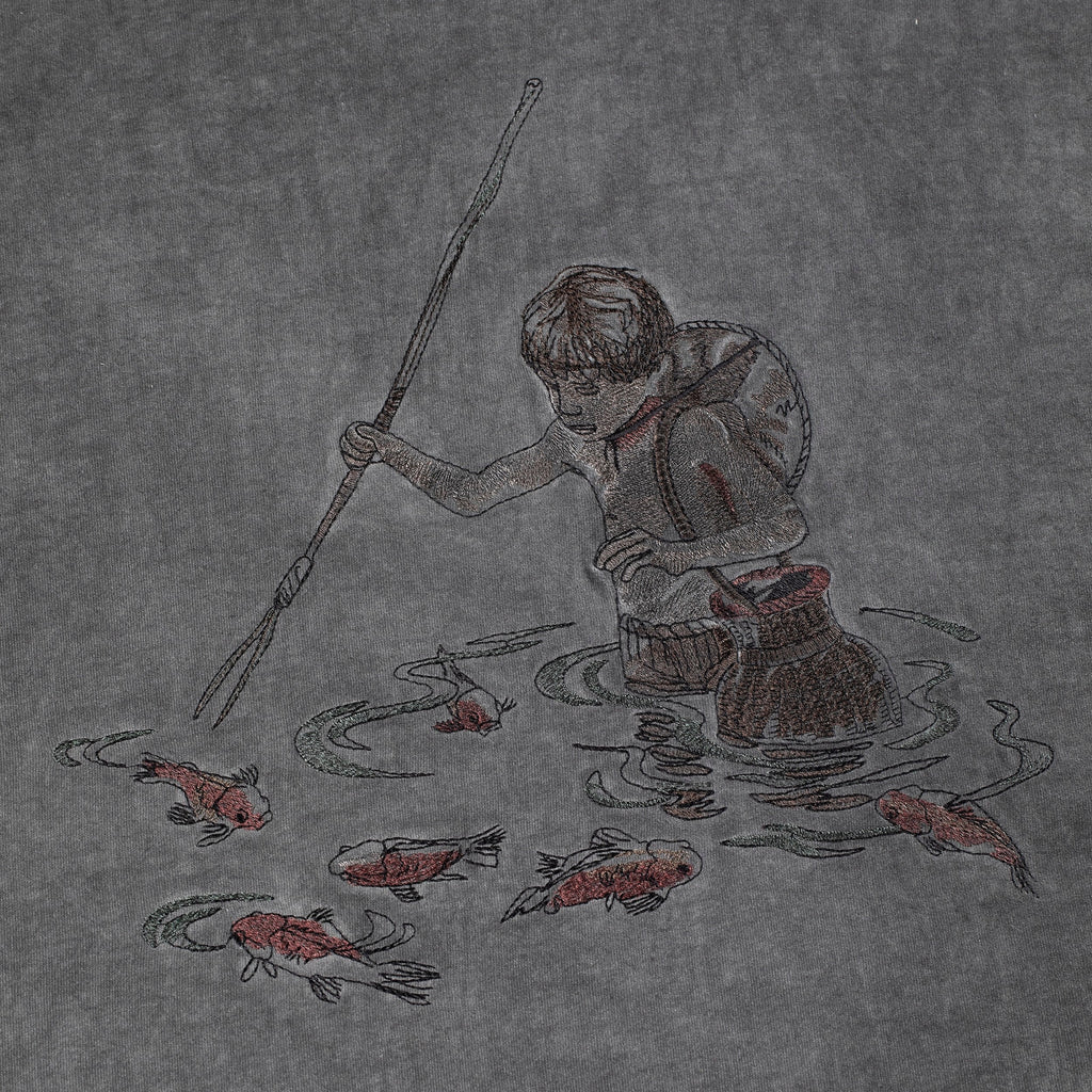 "lotus" T shirt oil washed anthracite