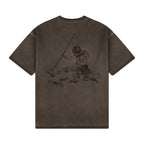 "lotus" T shirt oil washed brown