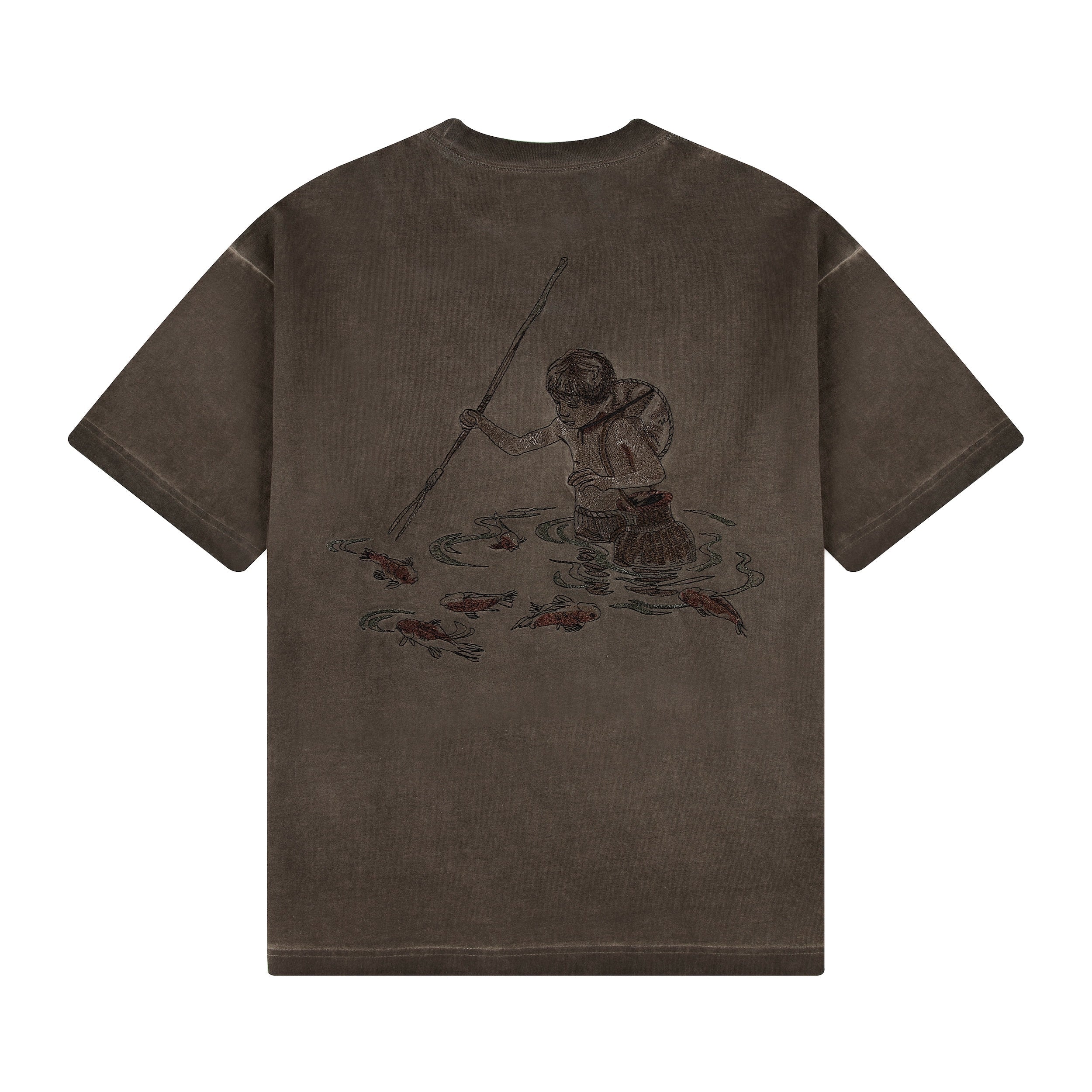"lotus" T shirt oil washed brown