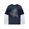 "sashiko" layered long sleeve navy